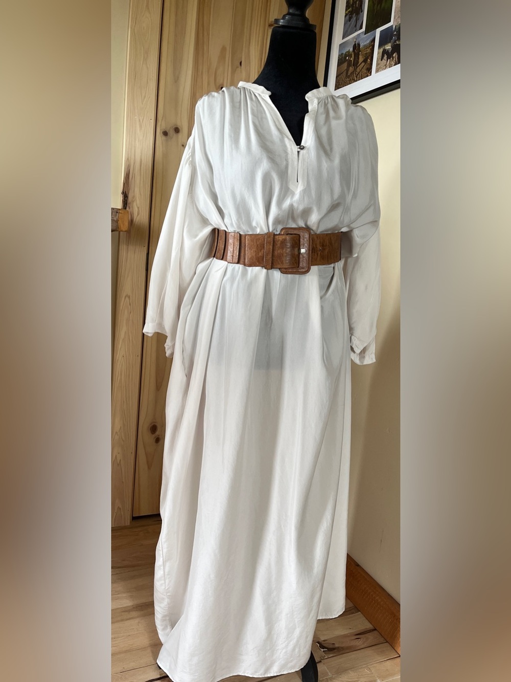 White Long Sleeve Pomandere Maxi Dress